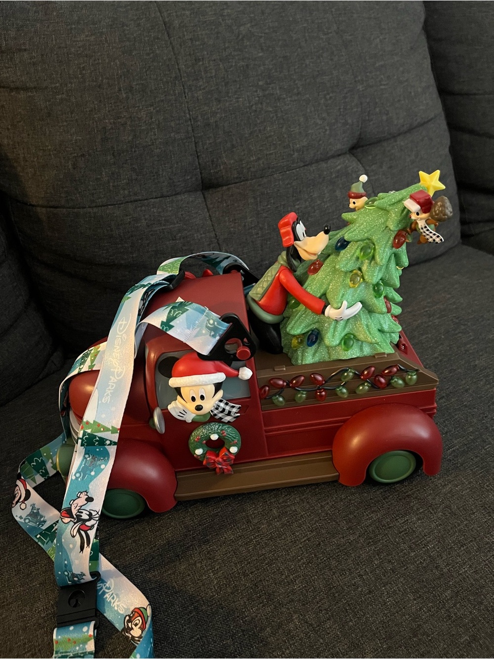 Disney Red Truck Holiday Figurine with Green Tree and Mickey & Goofy